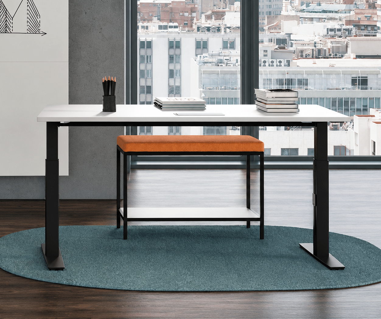 Bureau assis-debout réglable manuellement